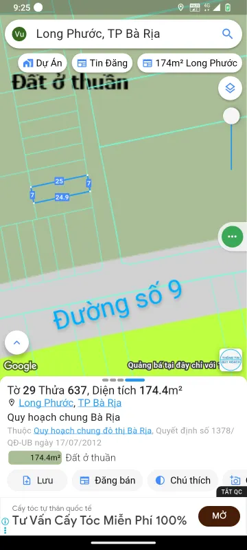 Bán lô đất biệt thự vườn p.tam Long, HCM mới, long Phước Thành phố bà Rịa cũ