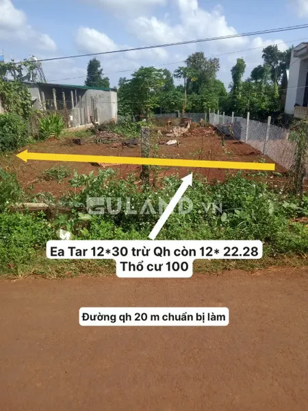 BÁN LÔ MẶT TIỀN ĐƯỜNG NHỰA QH 20m, DT 12*30 TC 100 GIÁ 600 triệu