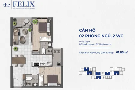 The Felix căn 2PN 62m2 cách Vincom Dĩ An chỉ 5 phút (Tin Hết Hạn)