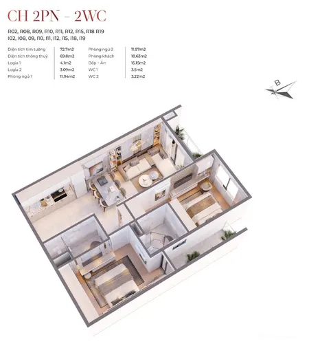 Căn 2 ngủ 2 vs Dự án Vic Grand Square Việt Trì - Phú Thọ DT 73m2 LH 0988990105 (Tin Hết Hạn)