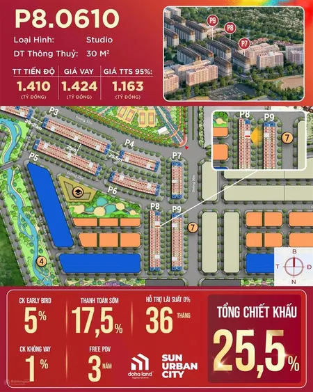 Sở hữu ngay căn studio p8.0610 vị trí đẹp, ưu đãi khủng! sun urban city hà nam