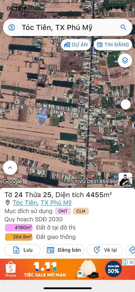 Bán đất mặt tiền hắc dịch bàu phượng, 10x65m 650m2 giá 3 tỷ