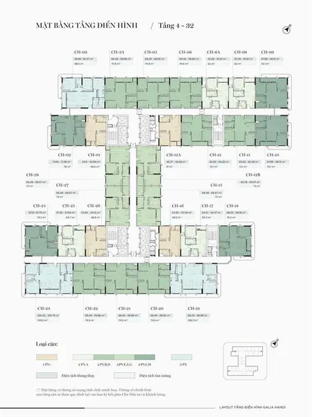 Bán căn hộ 2 ngủ cộng 68.49m2 hướng đông nam