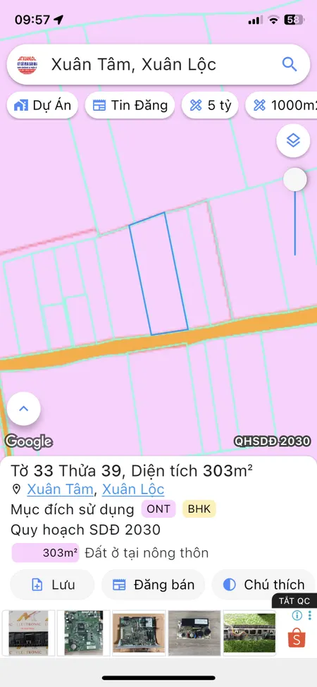 Bán 10x30 Xuân Tâm có thổ cư giá 1tỷ550tr