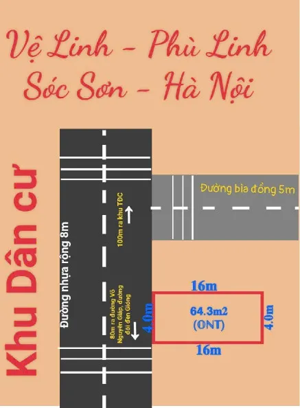 Bán đất 63m² ngang 4m giá 2.3 tỷ Xã Sóc Sơn