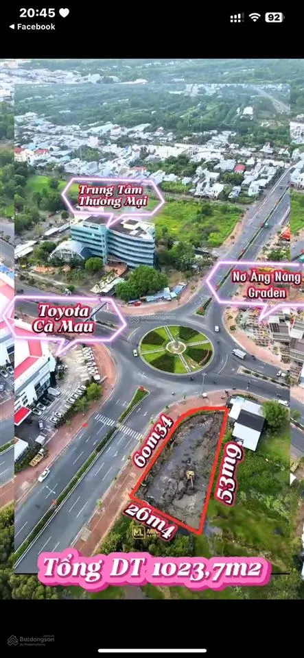 Con đường vip bậc nhất cà maucần bán gấp đất lô góc 1023.7m2 trần hưng đạo, p. tân thành, cà mau