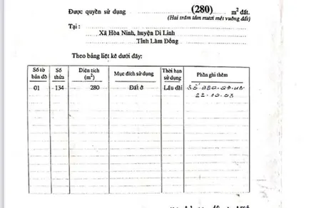 Thanh lý đất tại xã hoà ninh, 2,32 tỷ 280 m2, mặt tiền 14m, đường nhựa 5m ô tô tới đất