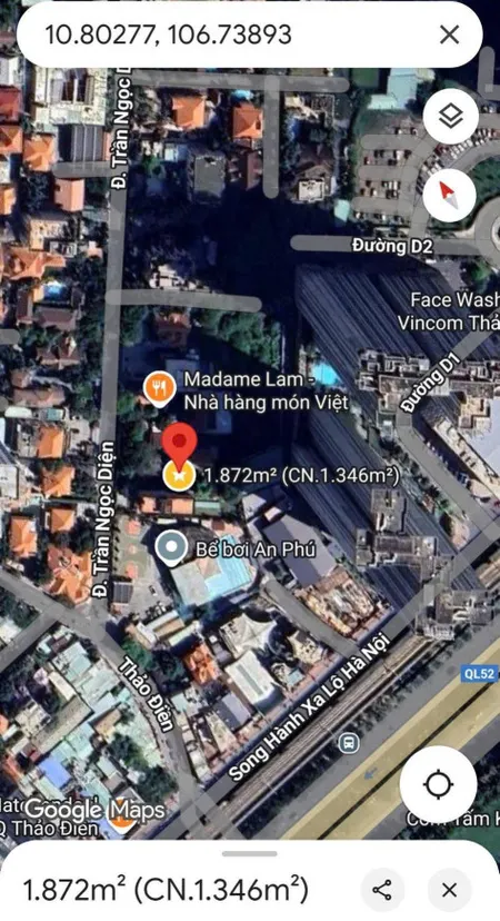 BDS HVL Bán đất MT Trần Ngọc Diện, Thảo Điền, Q2 (480 tỷ, ~360tr/m²).