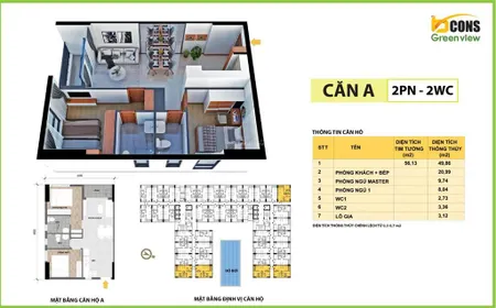 Chính chủ gửi bán căn góc 2pn 2wc, 56m2, bcons green view view thoáng mát, giá công khai 2.1 tỷ