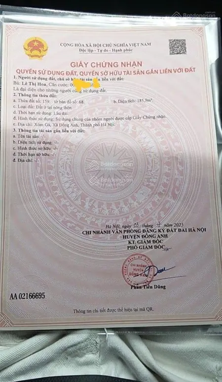Bán đất thôn gà, cổ loa, đông anh, hà nội, diện tích 93m2, mt 13m, giá 57 triệu/m2