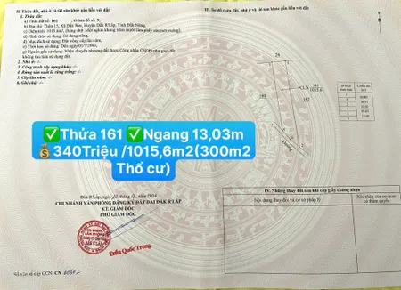 💰340 TRIỆU/1015,6m2(có 300m2 thổ cư) ☎️0938.60.9098 Ms.Trọng