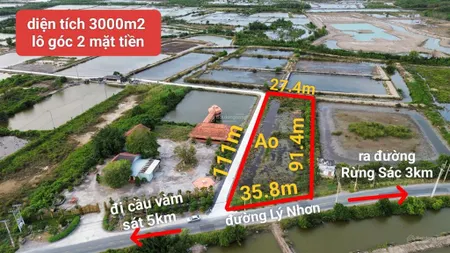 Bán lô đất 3000m2 góc 2 mặt tiền đường lý nhơn, xã an thới đông, cần giờ