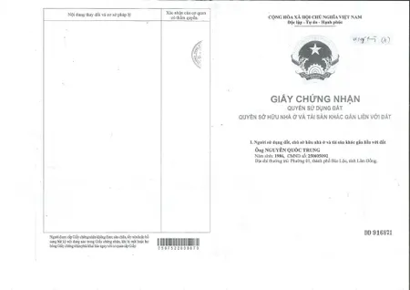 Qsdđ thửa đất số 926, tờ bản đồ số 37, địa chỉ xã lộc quảng, huyện bảo lâm, tỉnh lâm đồng