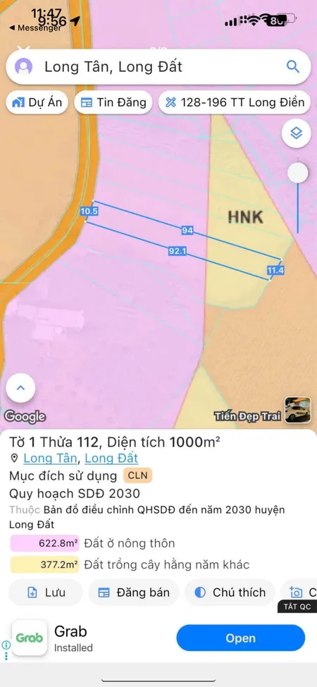 Bán đất 1000m² ngang 10m giá 1.5 tỷ Xã Đất Đỏ
