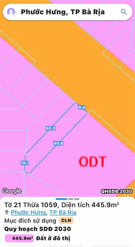 Đất nền mô xoài, 6,5 tỷ, 445.8m2, mặt tiền 9.5m, pháp lý đầy đủ, hot