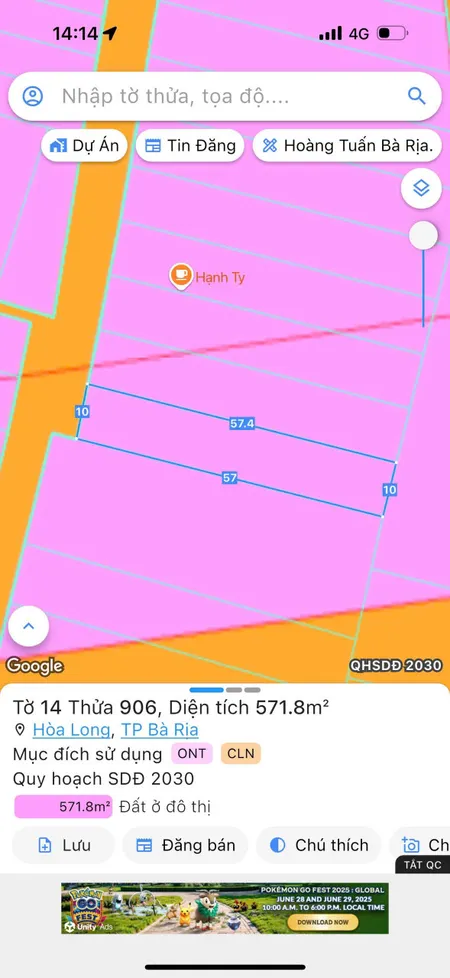 Bán đất 572,1m² ngang 10m giá 4.6 tỷ Phường Tam Long