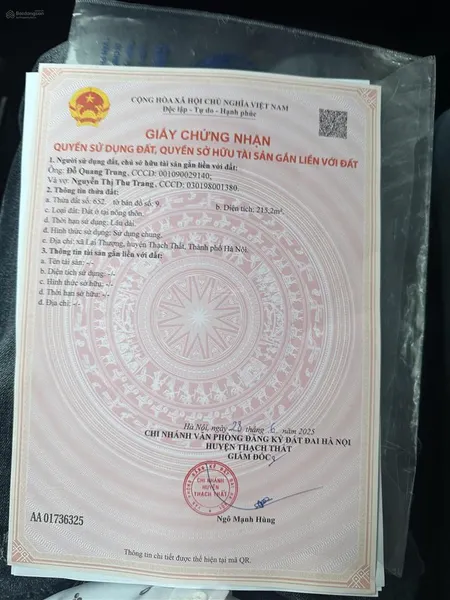 Bán đất tại lại thượng, thạch thất, hà nội, giá cực chất 4,55 tỷ, 215m2 mt 6,5m oto vào đất