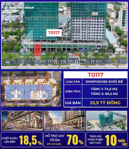 Bán shophouse khối đế kề góc t0117 giá tốt tại sun ponte residence đà nẵng, 26 tỷ, 212m2