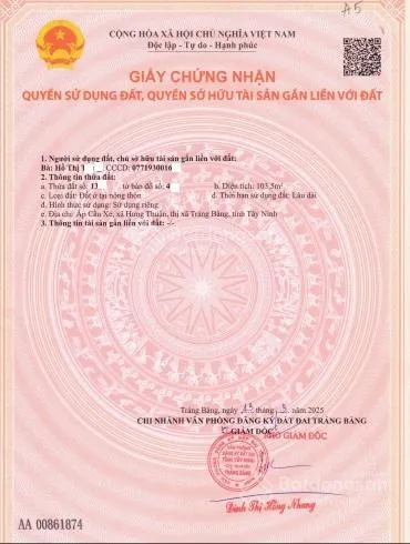 Chỉ 595 triệu, khu đất 103m2 thổ cư, chợ cầu xe, tx. trảng bàng (cạnh tp. hcm), sổ sẵn
