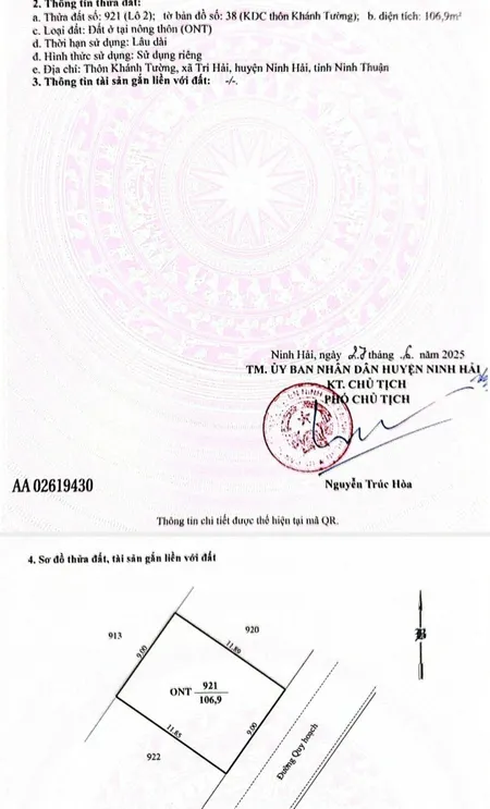 Đất Thổ Cư Ven Biển Ninh Thuận. KDC Khánh Tường. Cách Bãi Biển Khánh Hội 800m