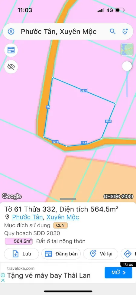 ĐẤT CHÍNH CHỦ HỒ TRÀM KHU DÂN CƯ 6TR./M2 TỔNG 565M2 TRỊ GIÁ 3TY3.