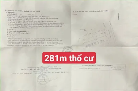 Bán đất 362.6m² ngang 10m giá 1.5 tỷ Xã Bàu Bàng mặt tiền DT 750