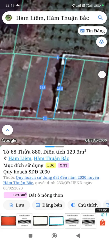Bán đất 129m² ngang 6m giá 750 triệu Xã Hàm Liêm