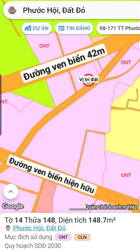 Vị trí siêu đắc địa, ngay đường ven biển 42m, 1km về biển lộc an, thoáng mát giá chỉ 1.5 tỷ