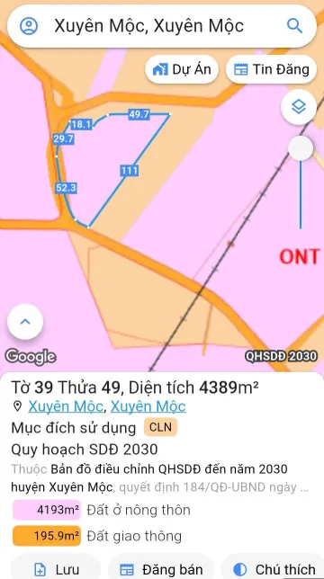 CHÍNH CHỦ CẦN BÁN LÔ TRUNG TÂM XUYÊN MỘC 4.389M2 SẴN 320M2 THỔ CƯ 5.5TR/M2 TỔNG LÔ 24TY1.