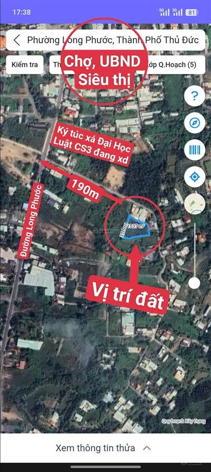 Bán 1.537,6m2 đất dân cư, có 200m2 thổ cư, ds9, cách đường lp 190m, chỉ 12,2tr/m2, p long phước q9