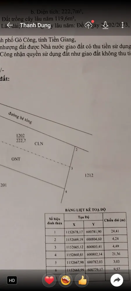 Bán đất 222m² ngang 9,5m giá 1.6 tỷ tại Xã Tân Trung Thị xã Gò Công