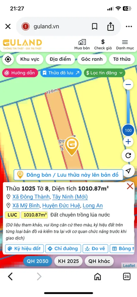 Đất nông nghiệp rẻ Mỹ Bình Đức Huệ - sổ hồng trao tay 1000m2