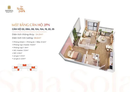 Chủ nhà cắt lỗ căn 2n 2wc, 55m2, khu the sola park vinhomes smart city nam từ liêm, giá 3tỷ7