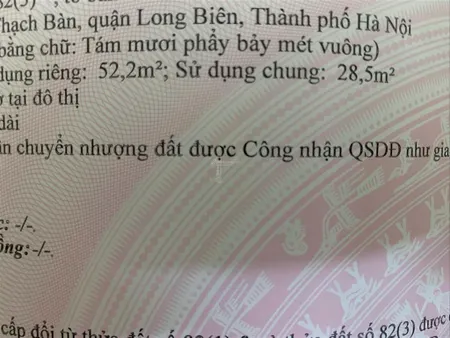 Bán 52.2m2 bát khối, p. thạch bàn 5,89 tỷ. hơn 100m ra hồ cự khối 30ha đã phê duyệt quy hoạch 1/500