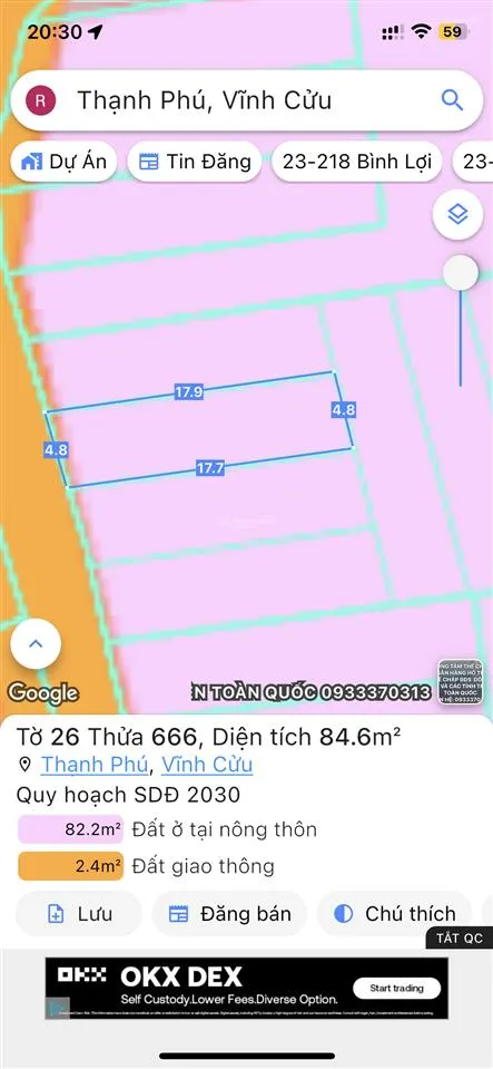 Bán đất chính chủ ngay chợ thạnh phú vĩnh cửu đồng nai