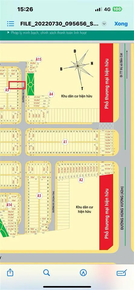 Bến cát center city 2 bán lô a527, 100m2 giá 1ty, cách chợ bến cát chỉ 1,5km, bình dương