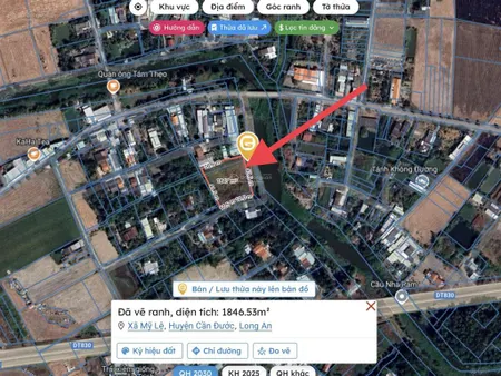 Bán đất biệt thự view sông trực diện 1835m2 tại mỹ lệ, cần đước, long an, giá siêu hời 5,5 triệu/m2
