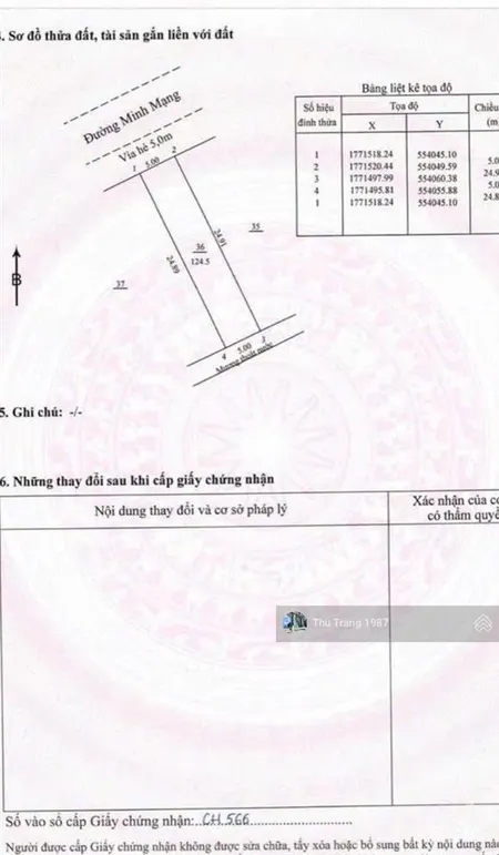 Chính chủ cần bán lô đất đẹp mặt tiền đường minh mạng, giá 100tr/m, dt 125m