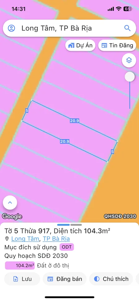 Bán đất 104.3m² ngang 5m giá 2.7 tỷ Phường Tam Long