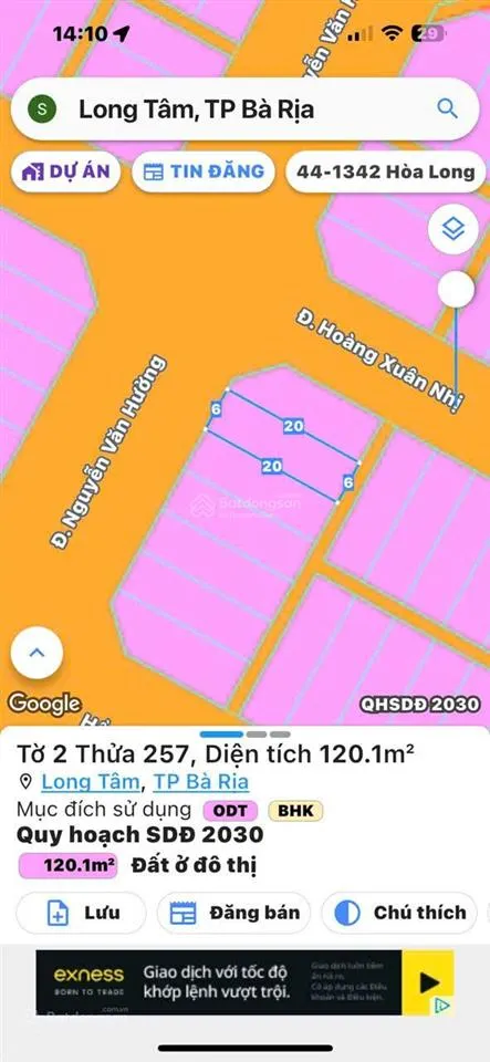 Bán gấp lô mặt tiền nguyễn văn hưởng, 6*20m gần trường cấp 1 lê lợi giá 3.990 tỷ 0933 366 ***