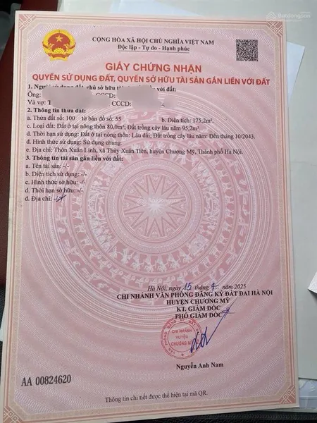 Bán đất tại xuân linh thủy xuân tiên, 2,4 tỷ, 175m2, mặt tiền 5,5m, pháp lý đầy đủ, hàng hot!