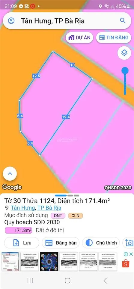 Bán đất hai mặt tiền đường nhựa ngang 10m tại xã tân hưng tp. bà rịa, tỉnh vũng tàu