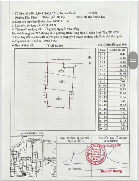 Bán lô đất đẹp mt tuyến tránh quốc lộ 56 phường kim dinh brvt
