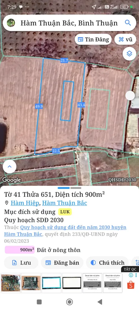 Bán đất 1000m² có 100m² thổ cư giá 1 tỷ Phường Bình Thuận