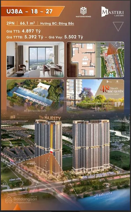 Độc quyền căn 2pn vị trí siêu đẹp, giá tốt khó tìm masteri lakeside