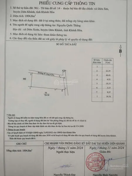 Bán đất tại xã diên sơn, 1000m2 200 thổ cư, mặt tiền 18m phù hợp đầu tư và làm nhà vườn