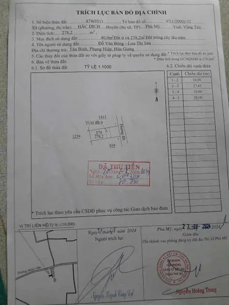 Bán đất 278m² ngang 10m giá 1.65 tỷ Phường Tân Thành