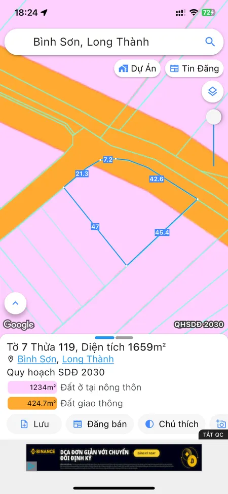 Đất 2 mặt tiền đường gần sân bay Long thành có thổ cư