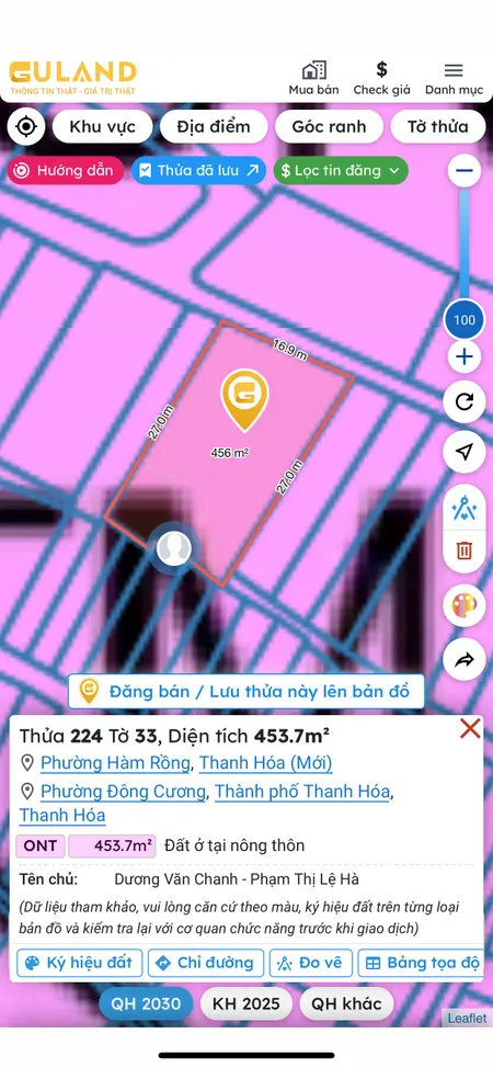 Bán đất 453.7m² ngang 16,9m giá 5.1 tỷ Phường Hàm Rồng
