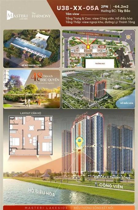 Căn 2pn vip nhất masteri lakeside, view hồ đón hoàng hôn, giá tốt với vốn tự có chỉ 900tr ký hdmb